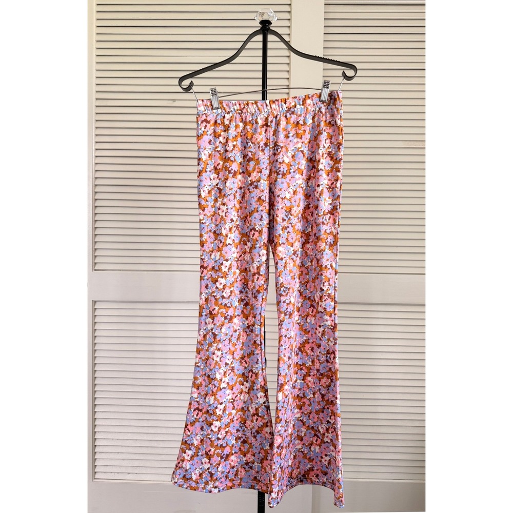 Billabong Floral Print Elastic Waist Pants Pink Orange Blue Large